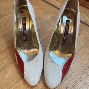 Vintage Walter Steiger Textured White and Red Heels - Made in Italy